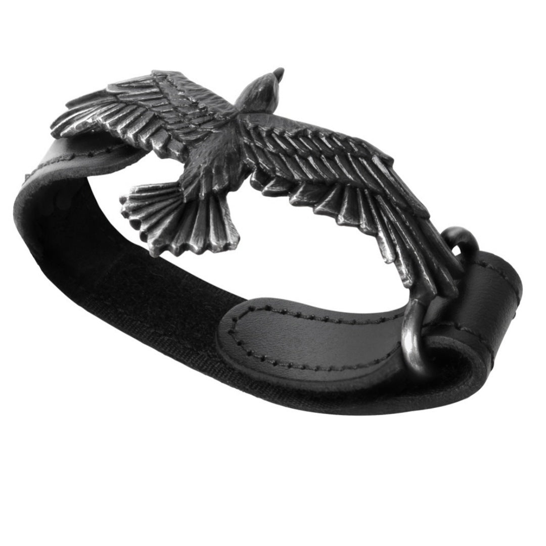 Men's Black Consort Wriststrap | Majestic Raven Fine English Pewter and Leather - Alchemy Gothic - Bracelets