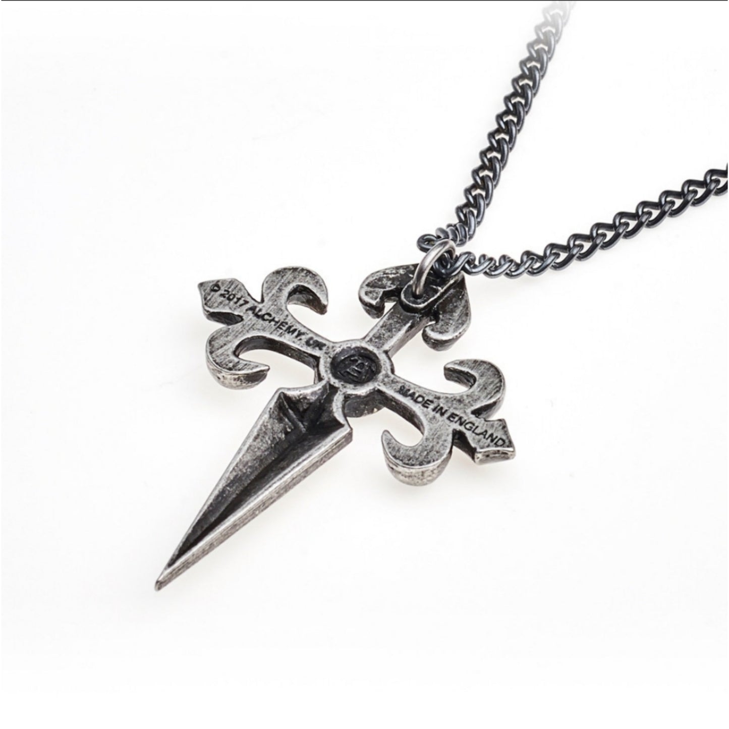 Santiago Cross Pendant | Hematite Cabochon Fine English Pewter 21" Chain - Alchemy Gothic - Necklaces