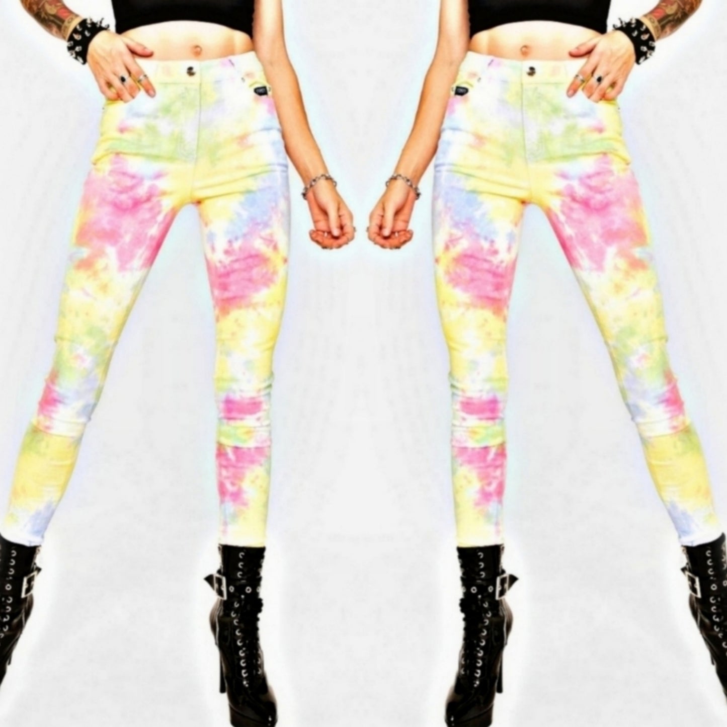 Two-Tone Jeans | Skinny Boho Festival Tie Dye Pants / Mid-Rise Jeans - Tripp nyc - Jeans