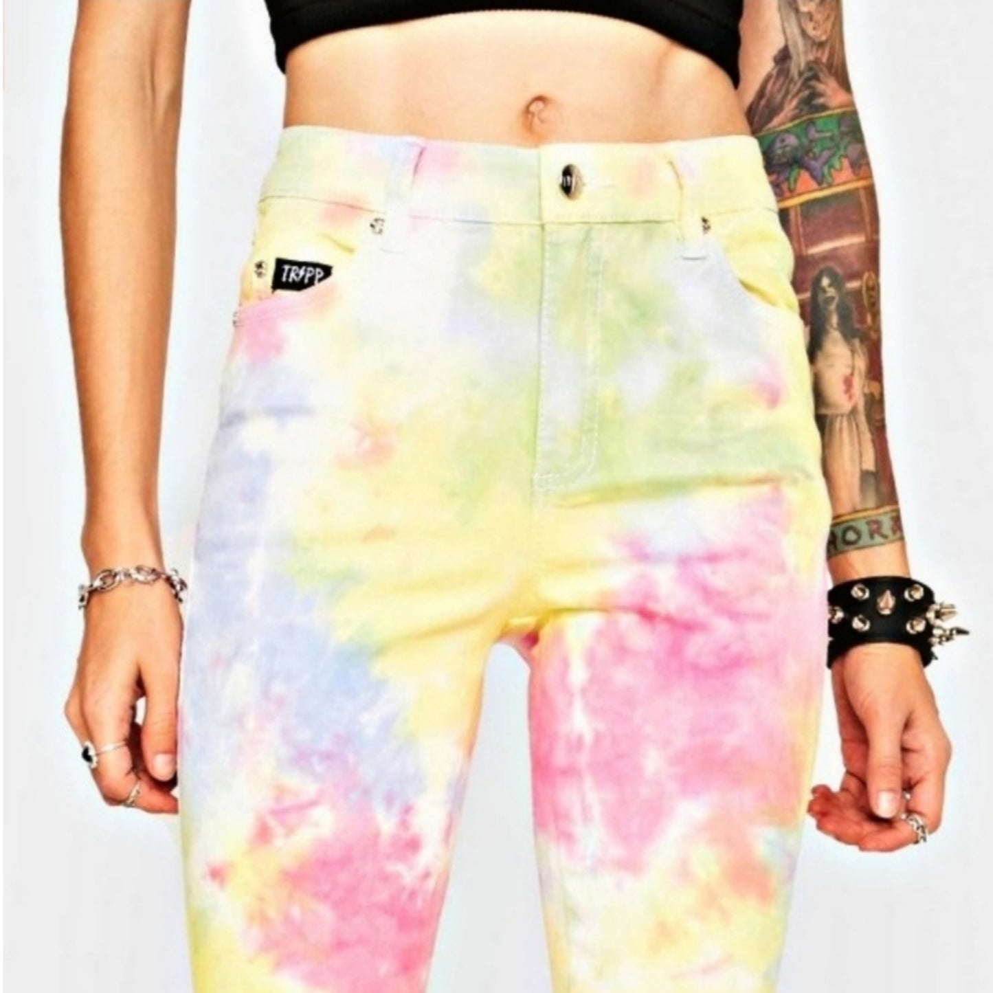 Two-Tone Jeans | Skinny Boho Festival Tie Dye Pants / Mid-Rise Jeans - Tripp nyc - Jeans
