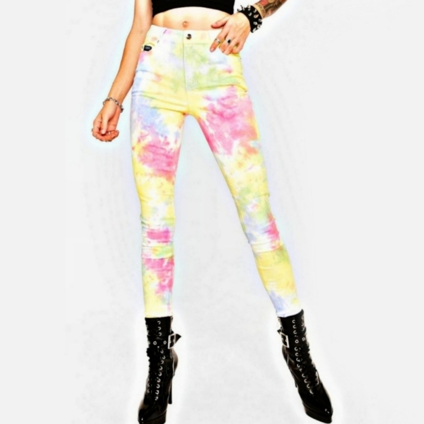 Two-Tone Jeans | Skinny Boho Festival Tie Dye Pants / Mid-Rise Jeans - Tripp nyc - Jeans