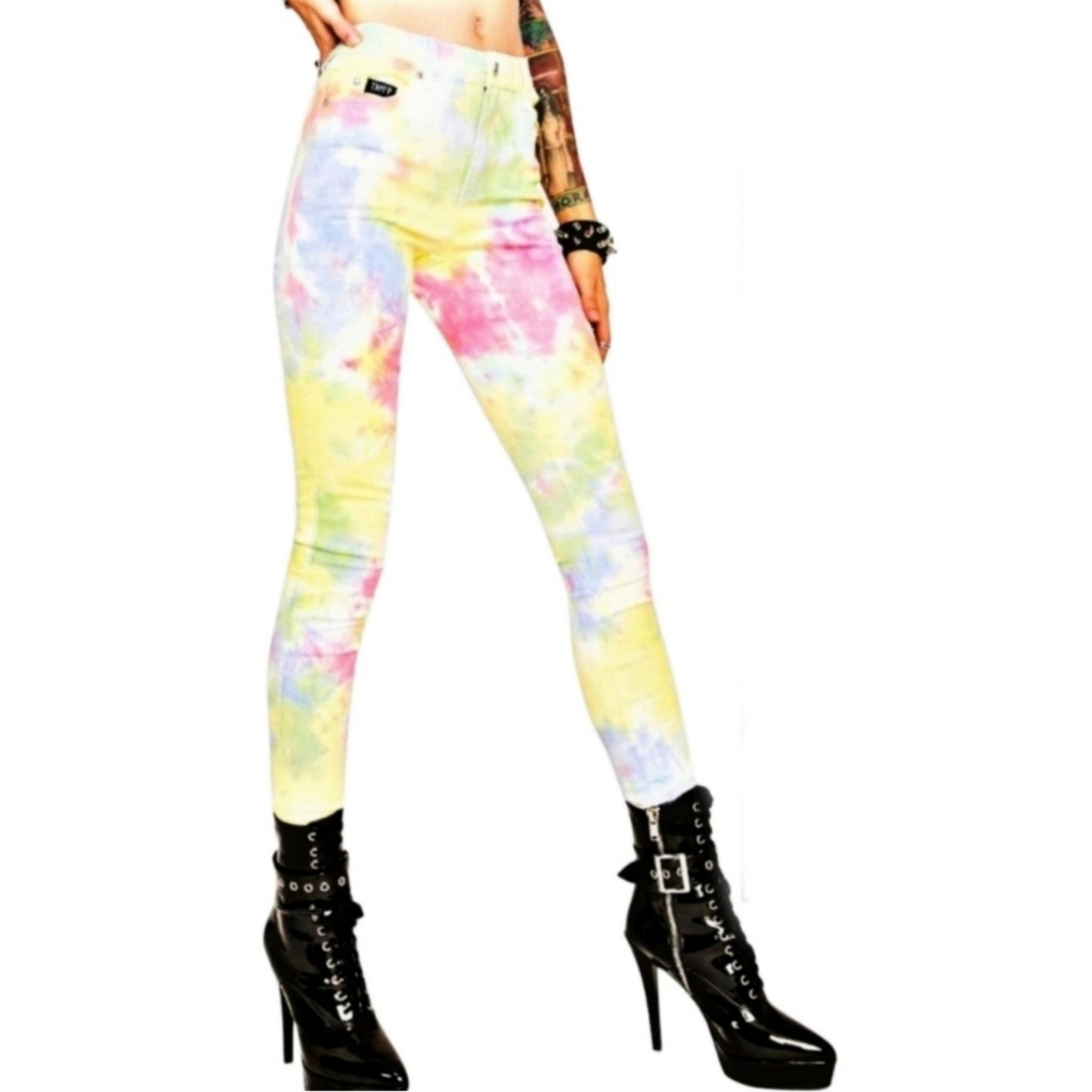 Two-Tone Jeans | Skinny Boho Festival Tie Dye Pants / Mid-Rise Jeans - Tripp nyc - Jeans