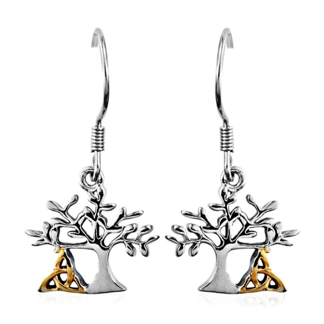 Tree of Life Dangle Earrings | Platinum Over 925S & 14k Earrings 2¾ Gram - A Gothic Universe - Earrings