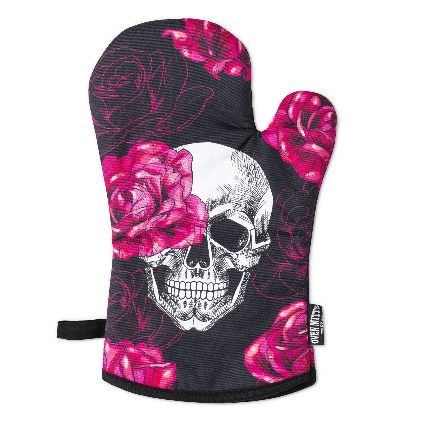 Pink Skull Rose Oven Mitts And Potholder Set -  - Oven Mitts