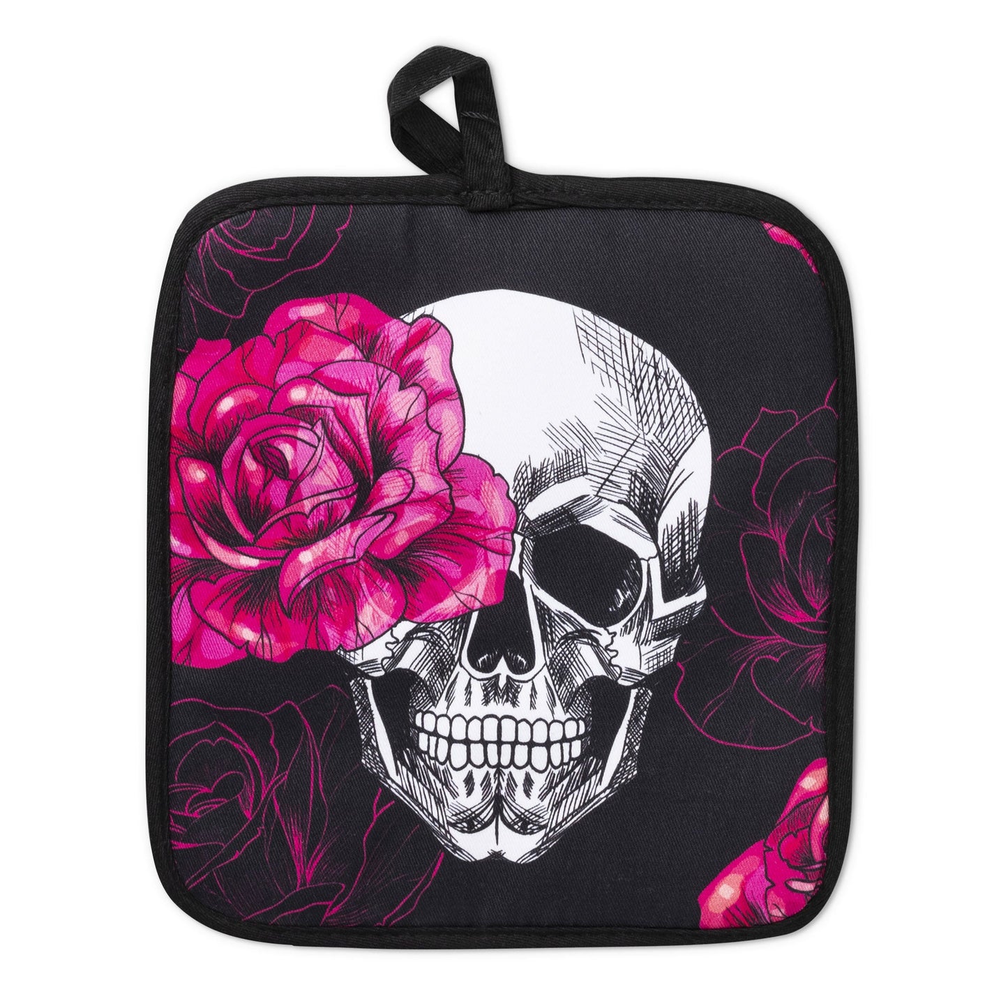 Pink Skull Rose Oven Mitts And Potholder Set -  - Oven Mitts