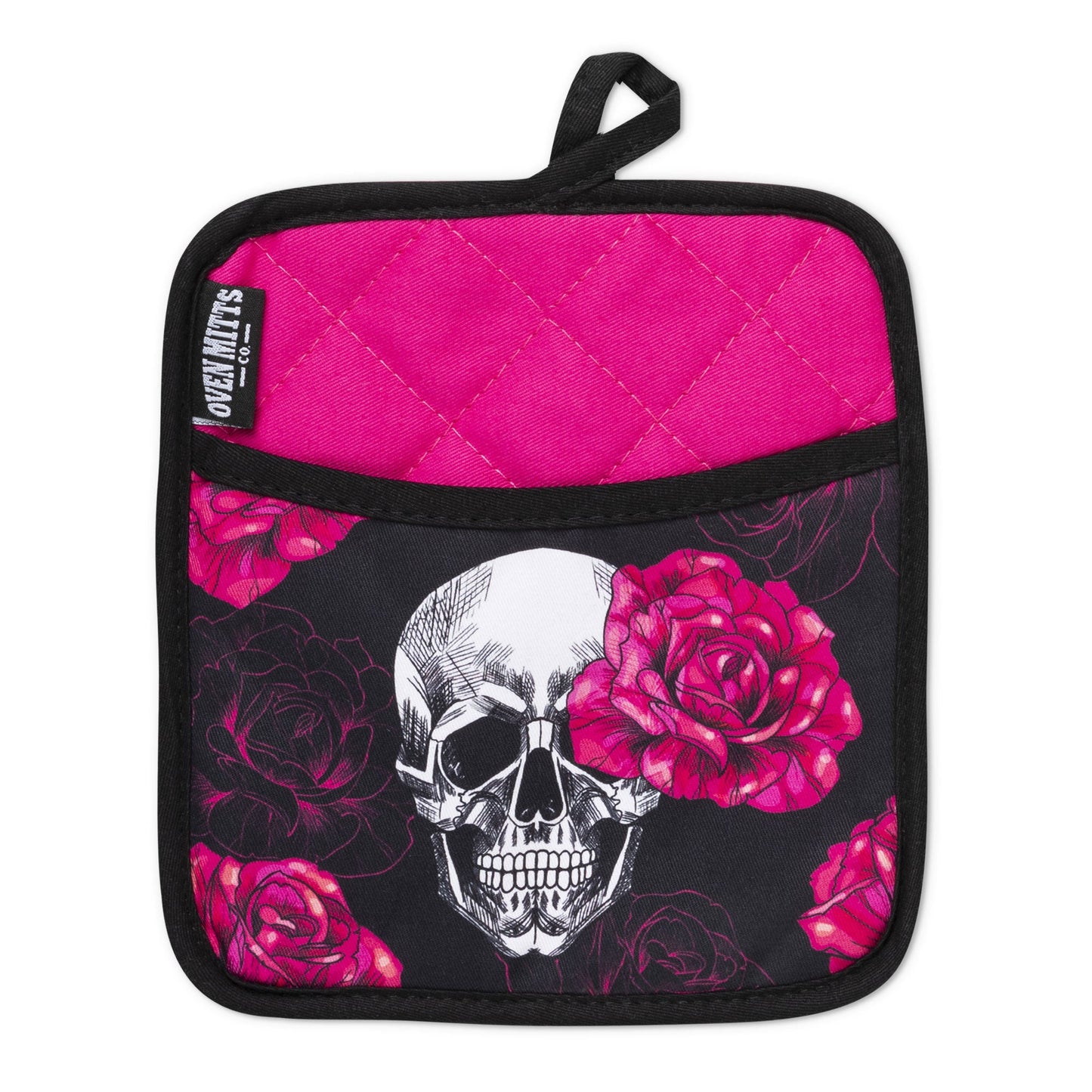Pink Skull Rose Oven Mitts And Potholder Set -  - Oven Mitts