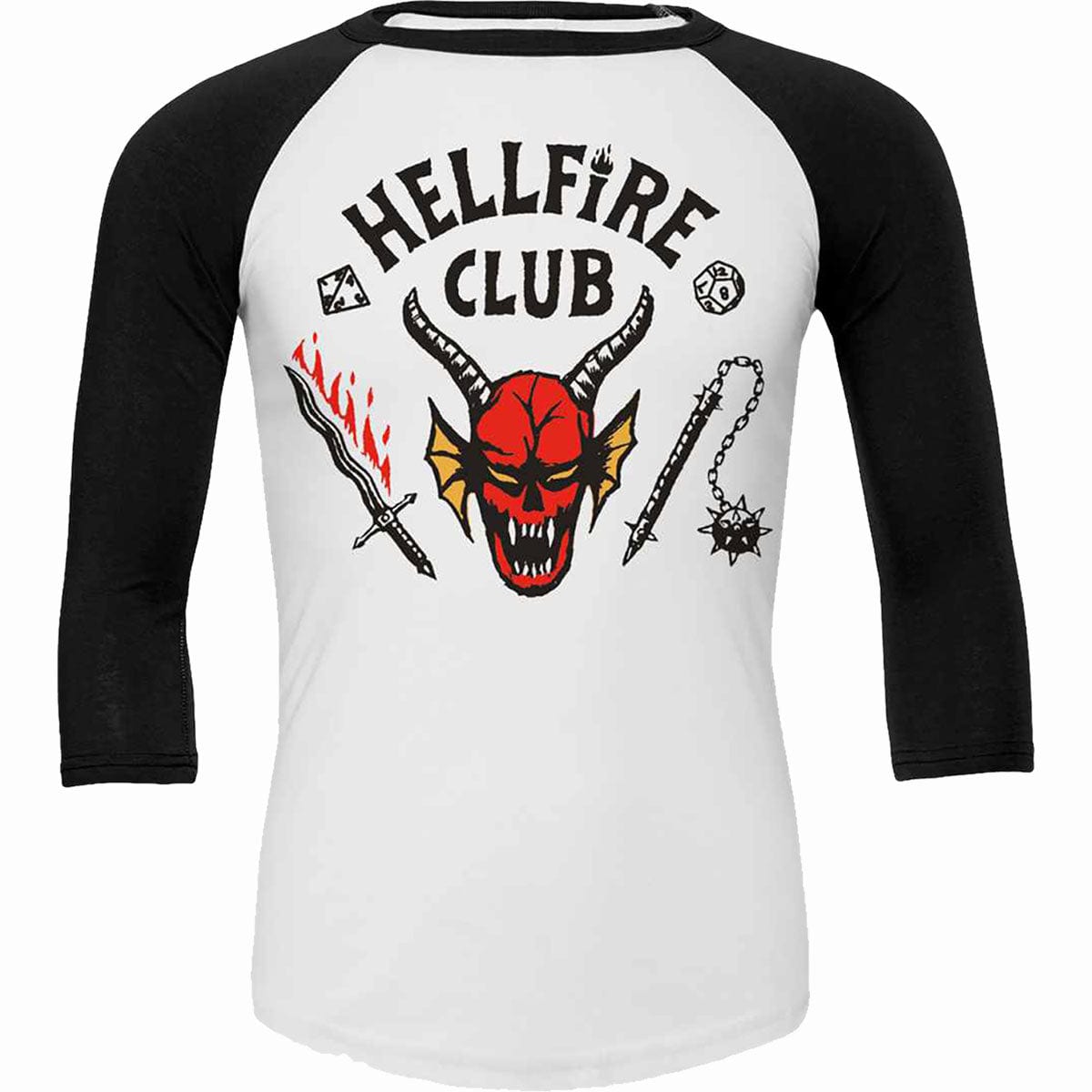 STRANGER THINGS 4 - HELLFIRE CLUB CREST - Raglan Contrast 3/4 Longsleeve Black & White -  - T-Shirts - Long Sleeve