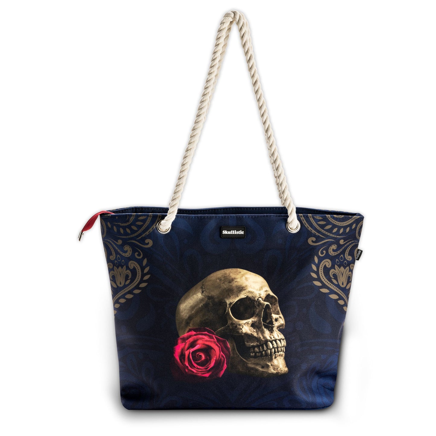 Rose Skull Navy Shoulder Beach Bag -  - Tote Bags