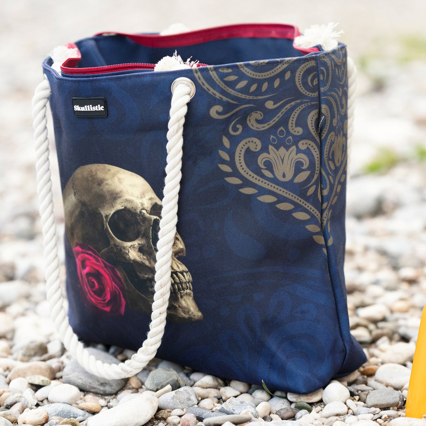 Rose Skull Navy Shoulder Beach Bag -  - Tote Bags