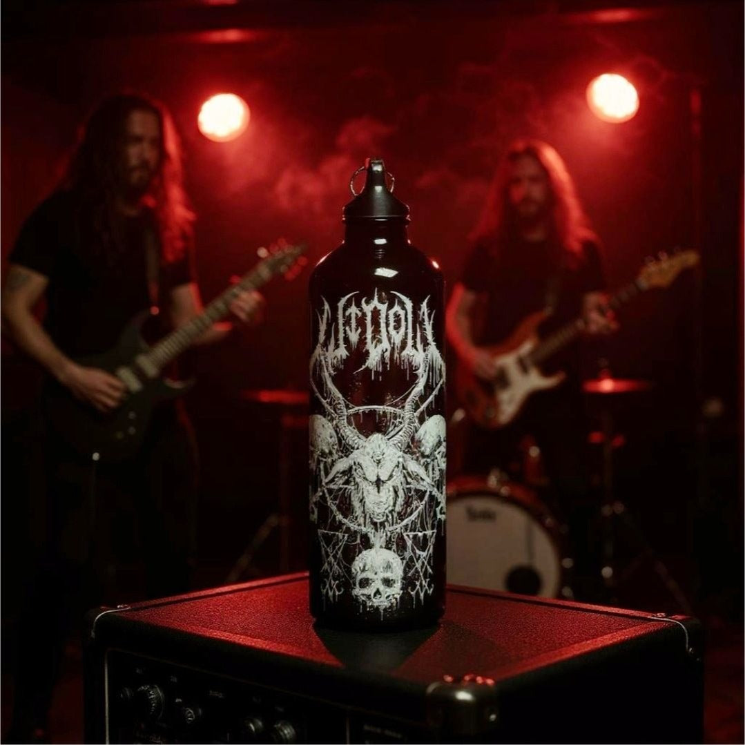 Occult Gothic Metal Water Bottle With Satanic Skull & Goat Design Twist-Off Cap