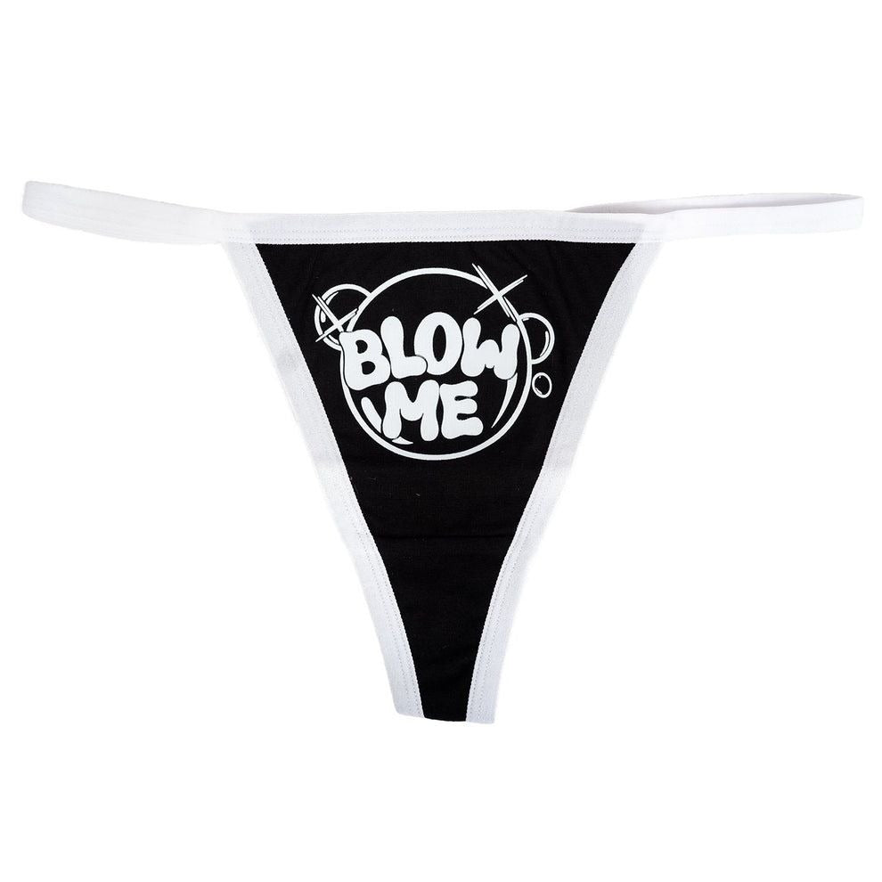 Blow Me Bubbles Thong Underwear Black & White Graphic Design M - - Thongs