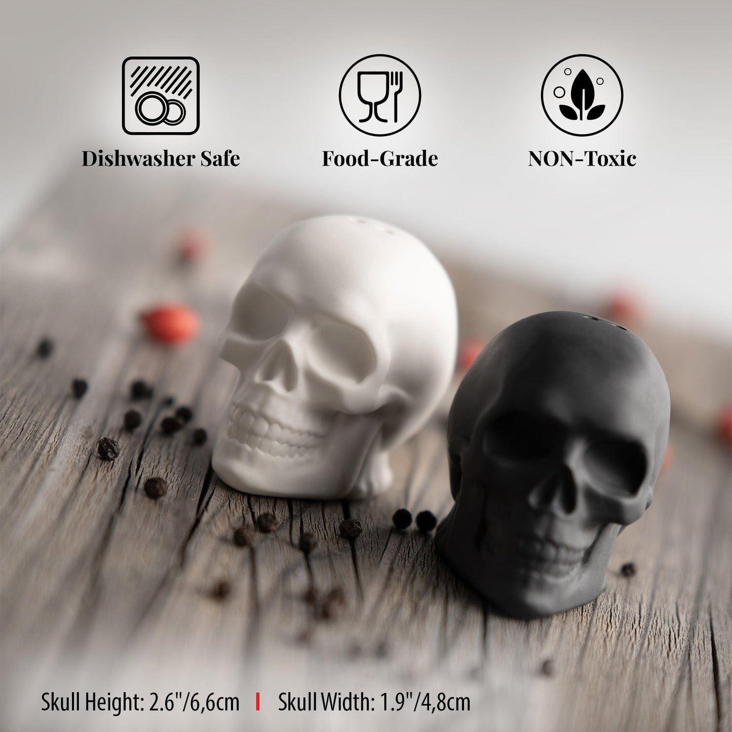 Skullistic Porcelain Skull Salt & Pepper Shaker Set -  - Condiment Shakers