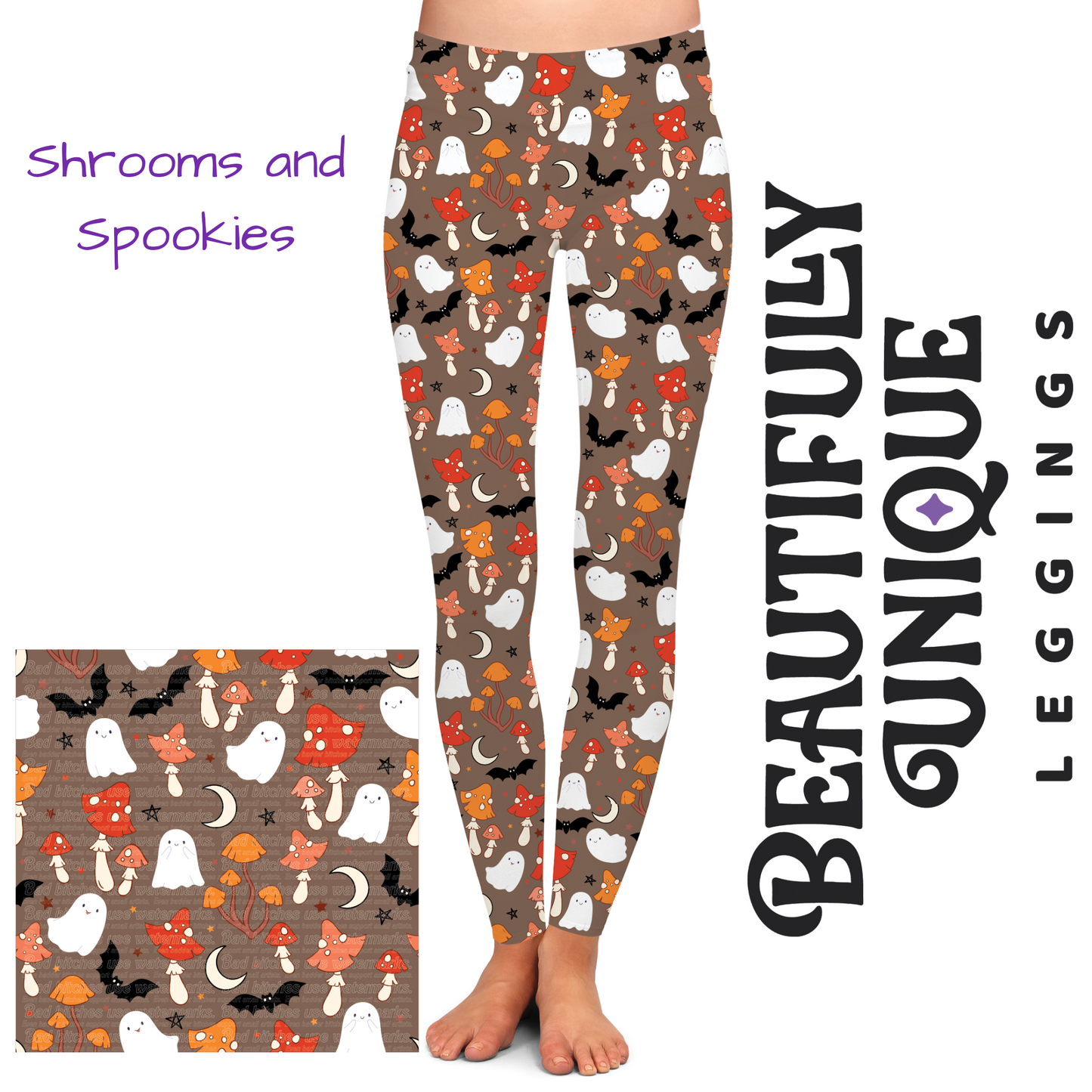 Shrooms & Spookies (Exclusive) - High-quality Handcrafted Vibrant Leggings -  - Leggings