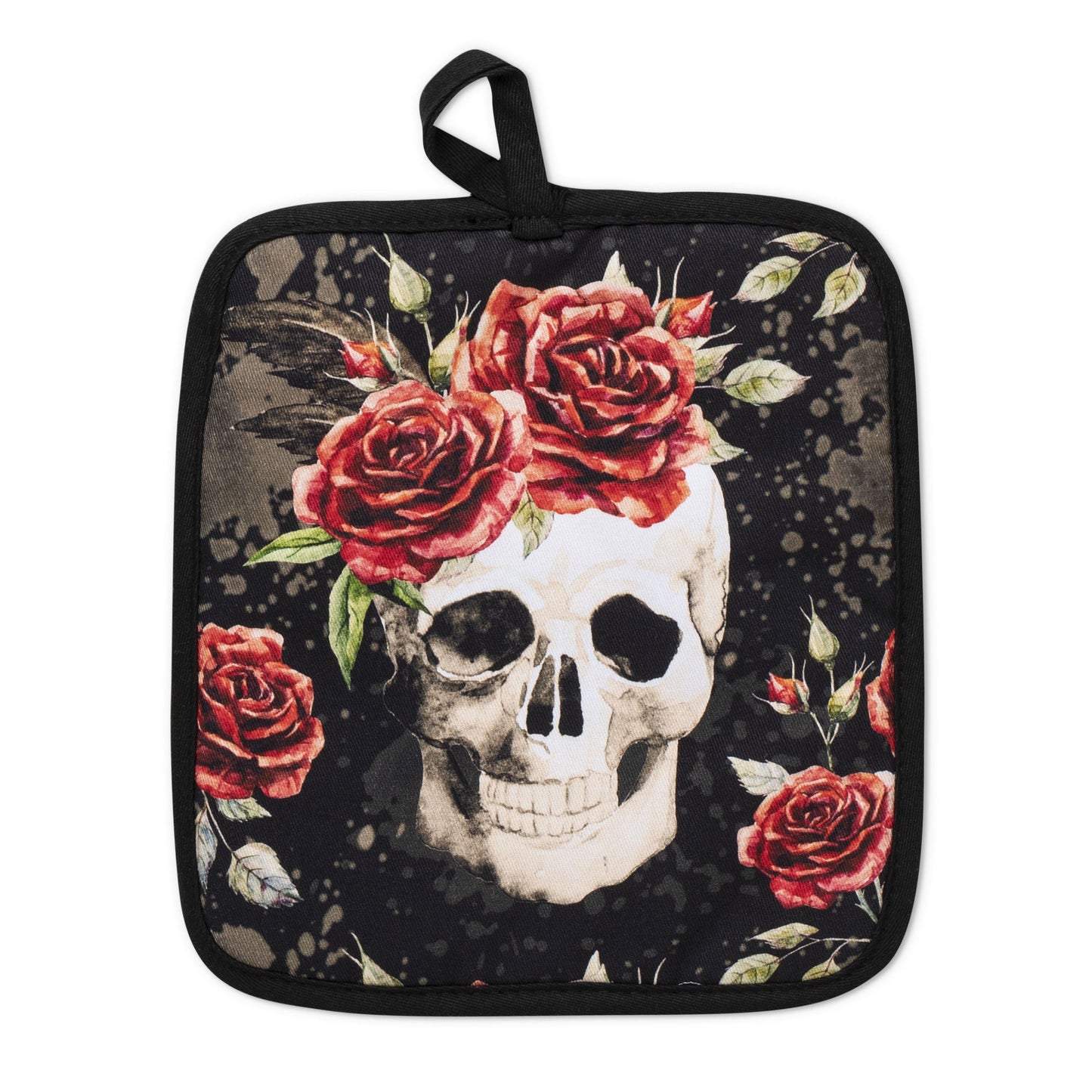 Skull Vintage Flower Oven Mitts And Potholder Set -  - Oven Mitts