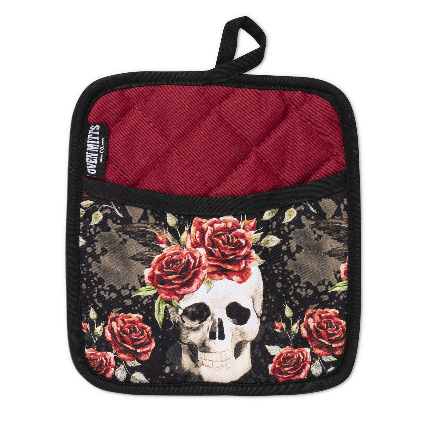 Skull Vintage Flower Oven Mitts And Potholder Set -  - Oven Mitts
