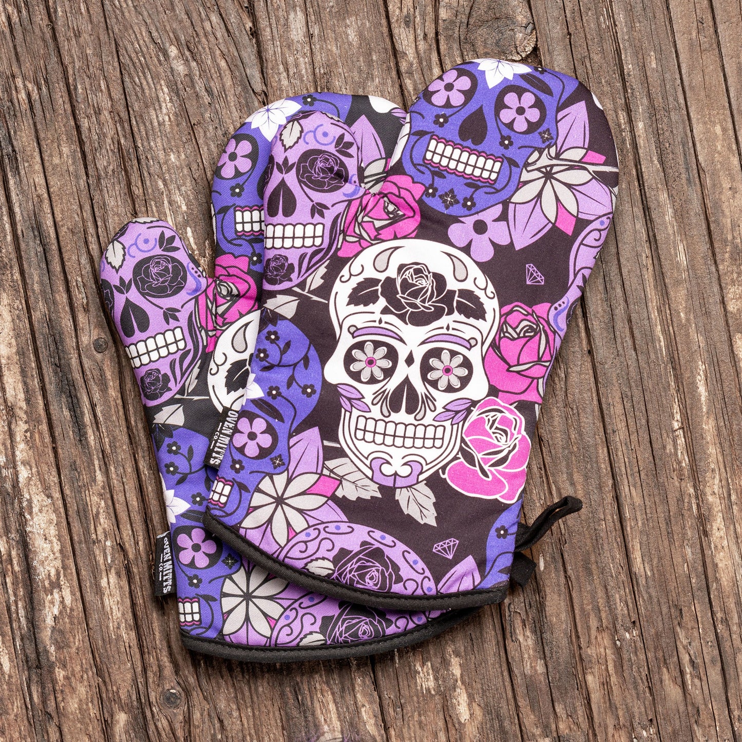Sugar Skull Purple Oven Mitts And Potholder Set -  - Oven Mitts