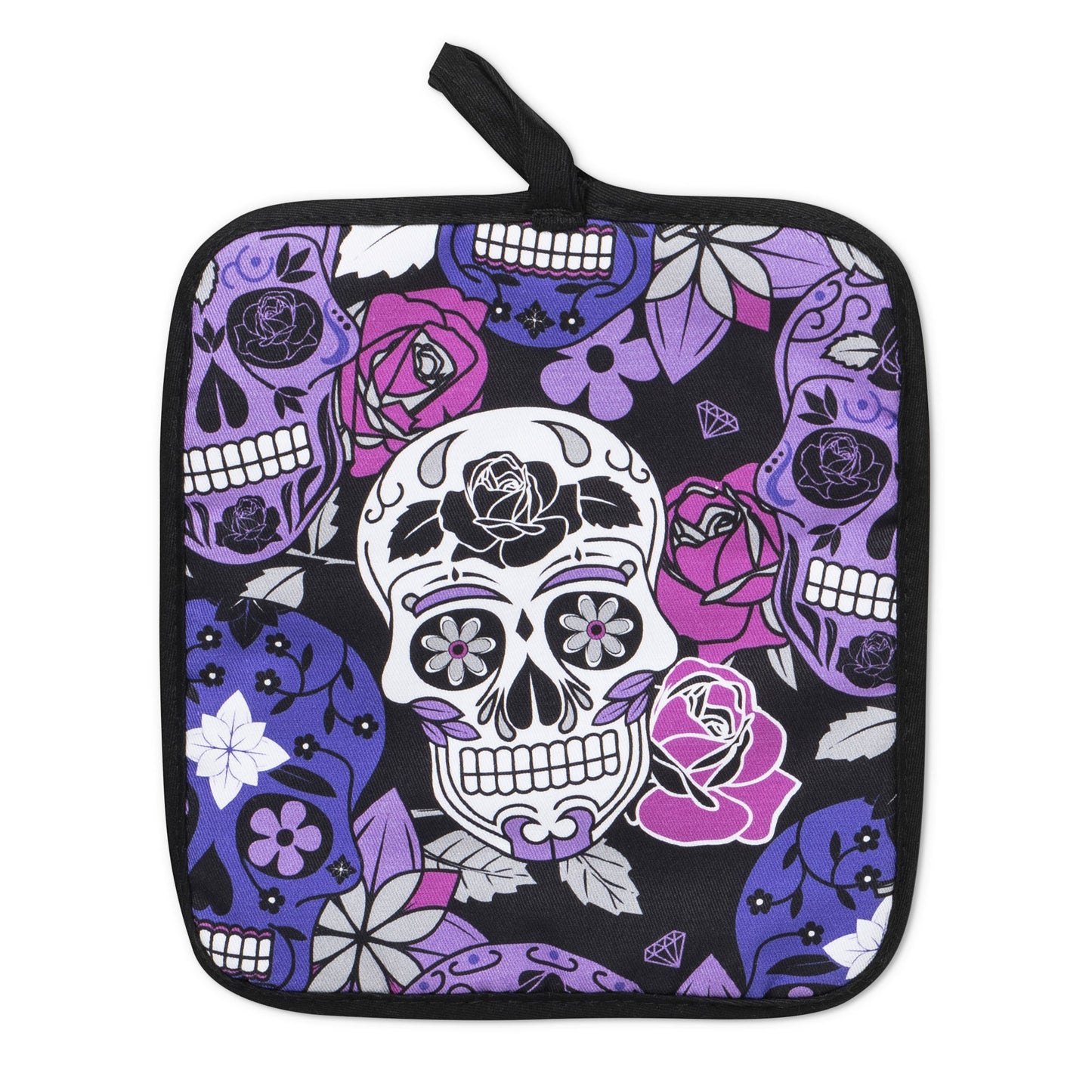 Sugar Skull Purple Oven Mitts And Potholder Set -  - Oven Mitts
