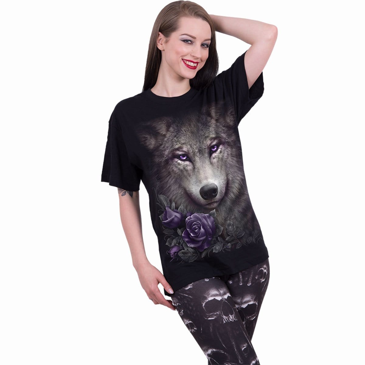 WOLF ROSES - Front Print T-Shirt Black -  - T-Shirts