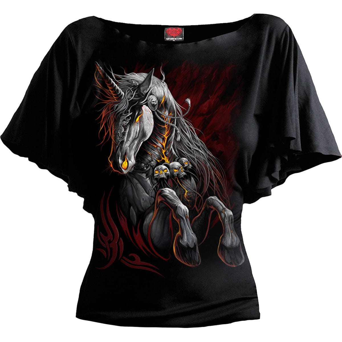 INFERNAL UNICORN - Boat Neck Bat Sleeve Top Black - - Tops - Short Sleeve