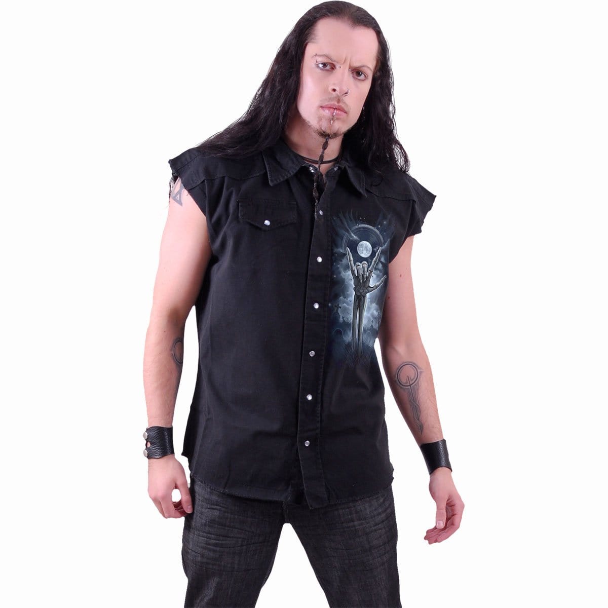 Grim Rocker Sleeveless Stone Washed Worker Black - Gothic Denim Vest - Alternative Fashion