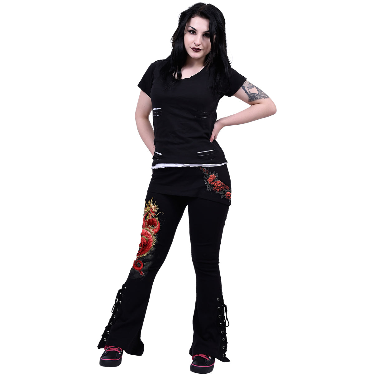 SHENLONG 2in1 Boot-Cut Leggings - Gothic Dragon Skirt Leggings - Alternative Fashion