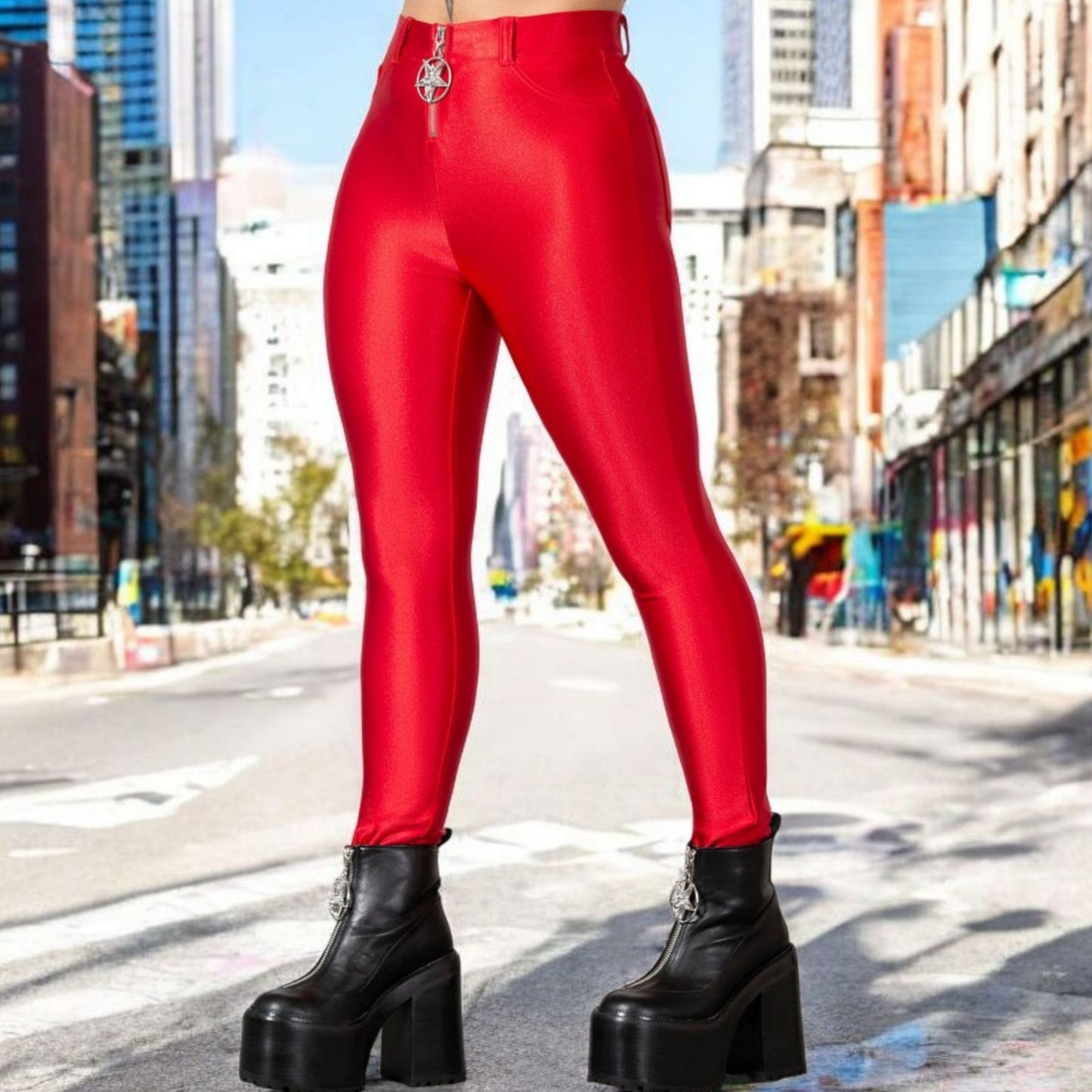 Disco Obskura Scarlet High-Waist Stretch Jeans W/ Pentagram Zipper XL -  - Jeans