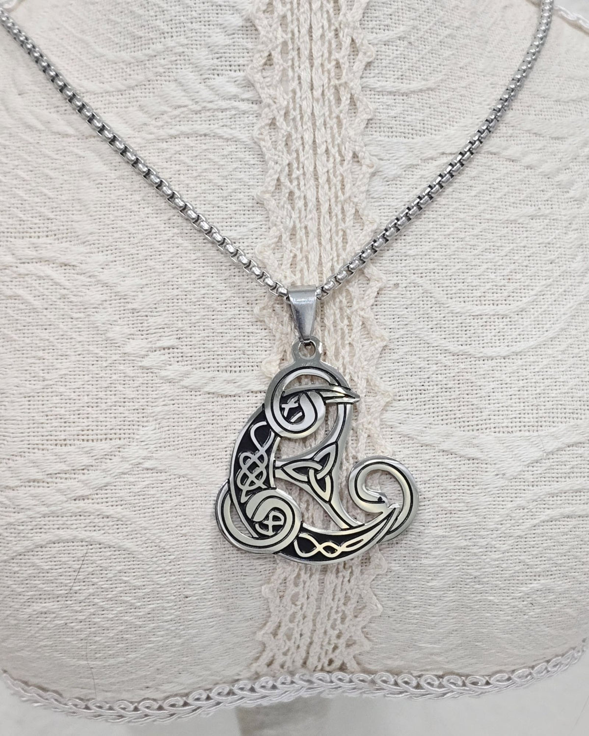 Norse Viking Raven Triskele Necklace Stainless Steel Odin Knot Pendant 20"
