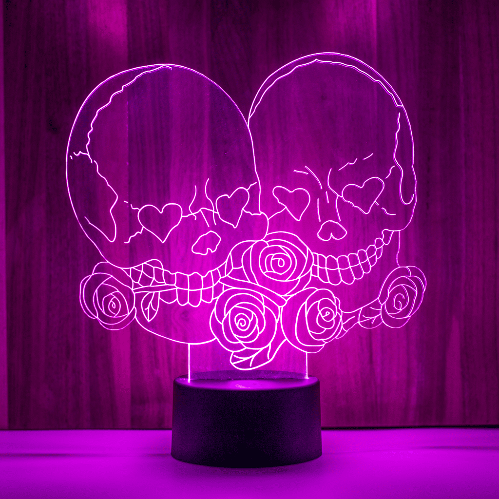 Valentine's Skull LED Lamp - Gothic Romance Decor - Color Changing Acrylic Light