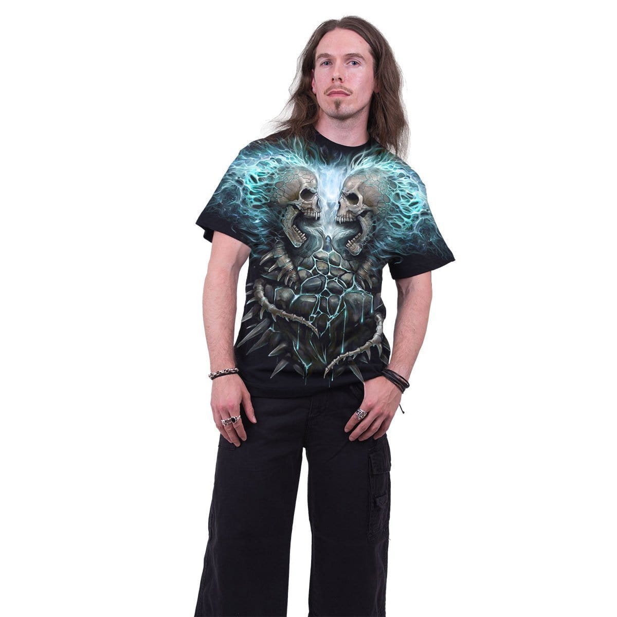 FLAMING SPINE - Allover T-Shirt Black - - T-Shirts