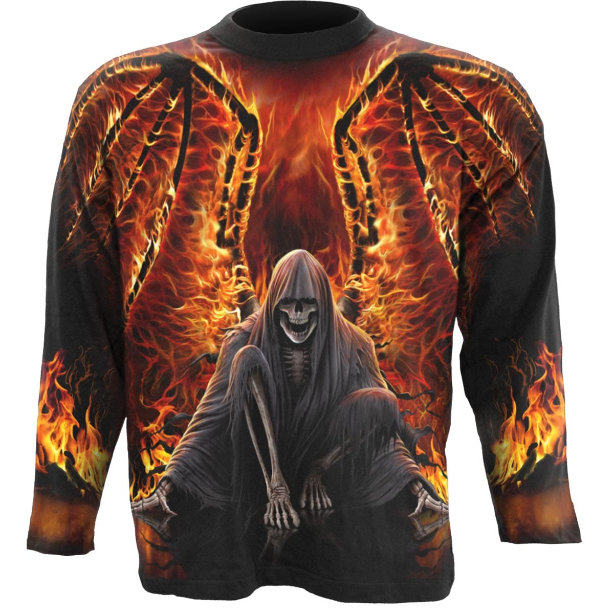 FLAMING DEATH - Allover Longsleeve T-Shirt Black -  - T-Shirts - Long Sleeve