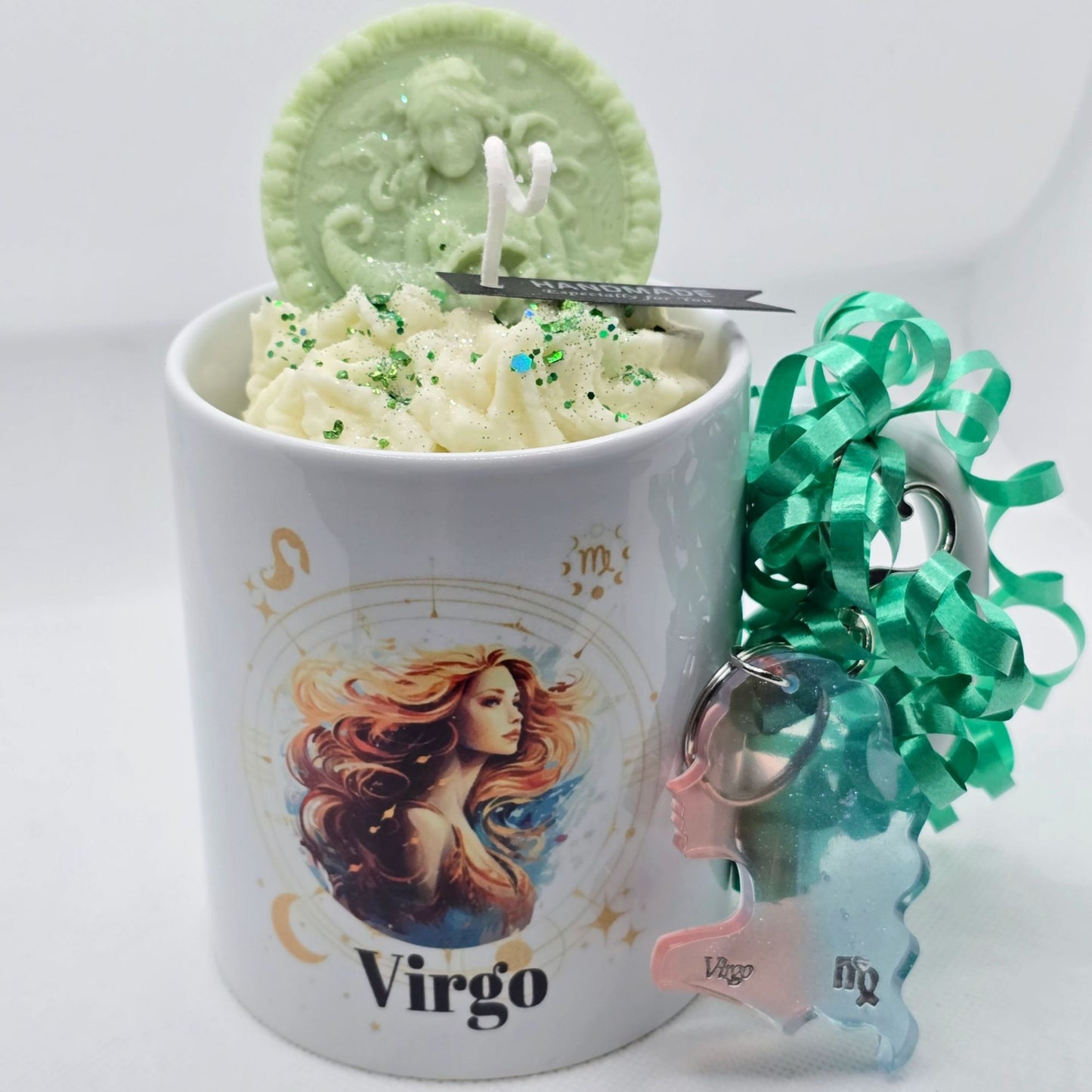 Virgo Zodiac Candle Gift Set – 11oz Mug Candle + Resin Keychain Handmade