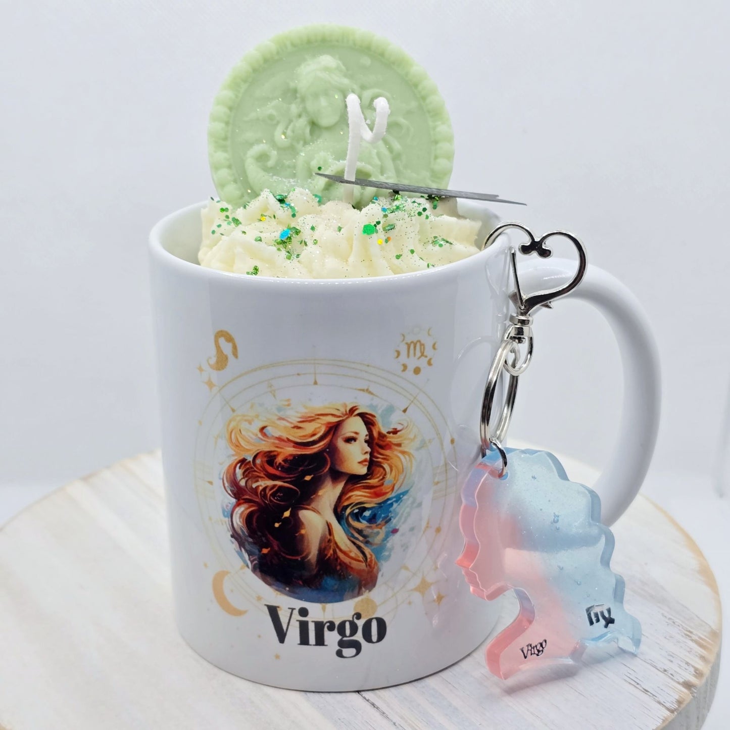 Virgo Zodiac Candle Gift Set – 11oz Mug Candle + Resin Keychain Handmade