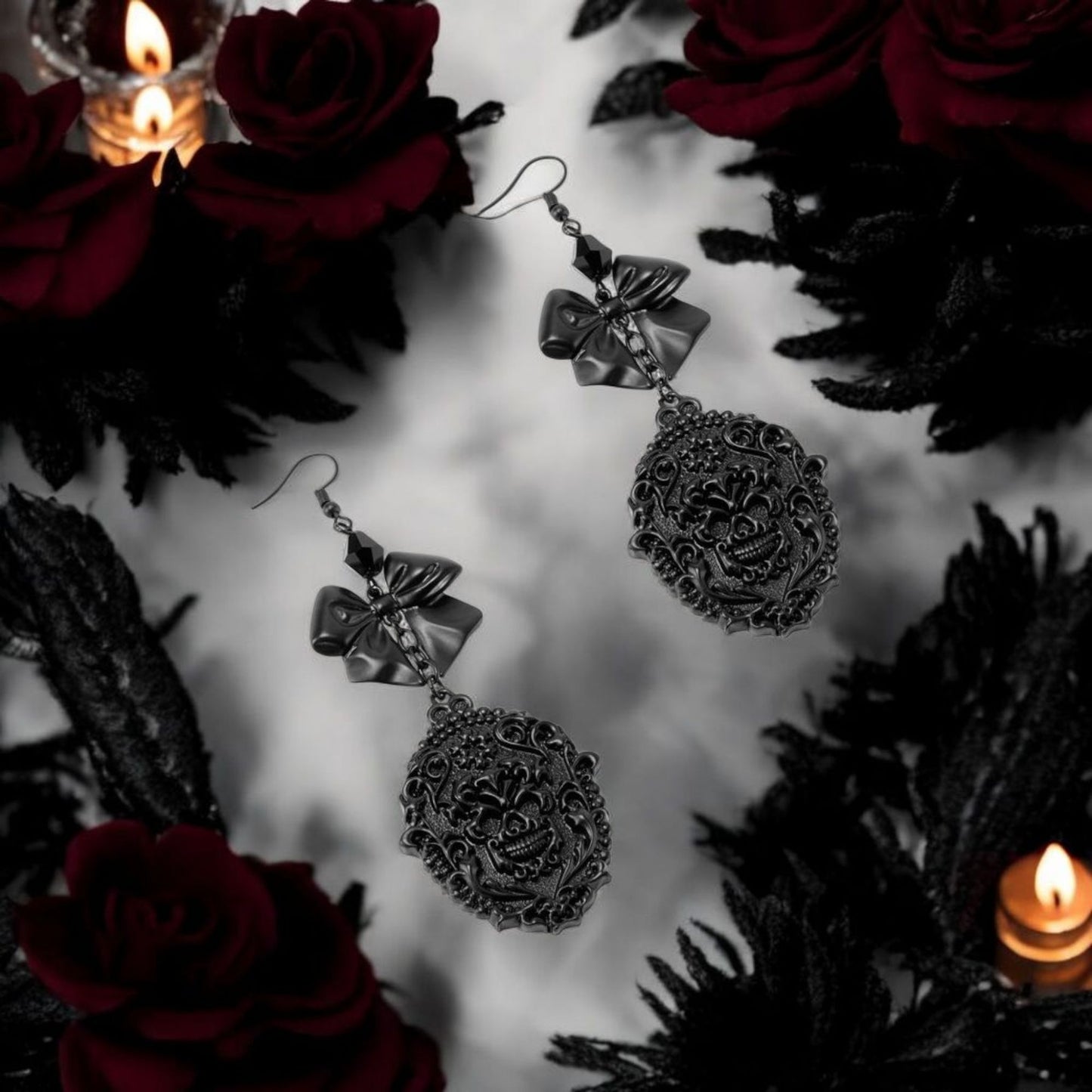 DAMSEL EARRINGS Black Filigree Patterned