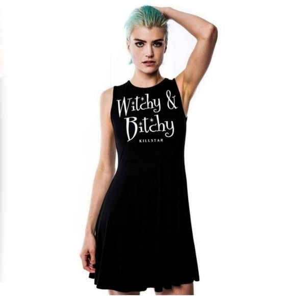 Skater Dress | Witchy & Bitchy | Button Back Black Skater Dress A Gothic Universe Skater Dress | Witchy & Bitchy | Button Back Black Skater Dress A Gothic Universe