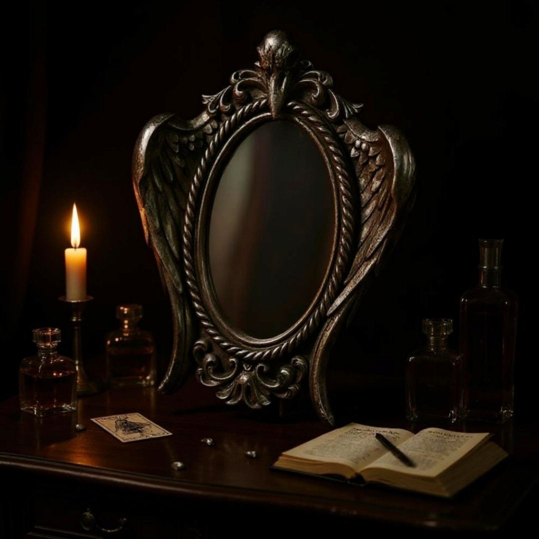 “My Soul From the Shadow” Mirror – Raven Resin Decor | Goth