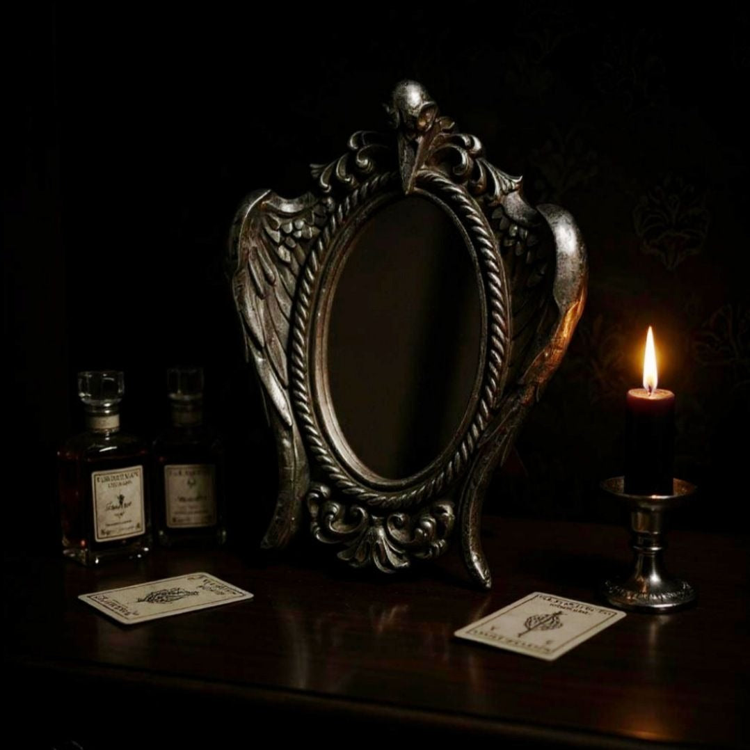 “My Soul From the Shadow” Mirror – Raven Resin Decor | Goth