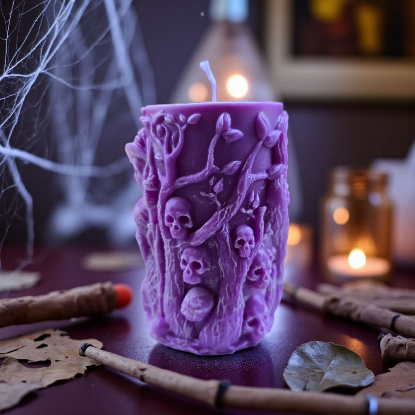 Handmade ✦ Witch & Skulls Candle ✦ Vanilla Brandy Soy Wax Gothic Decor Halloween