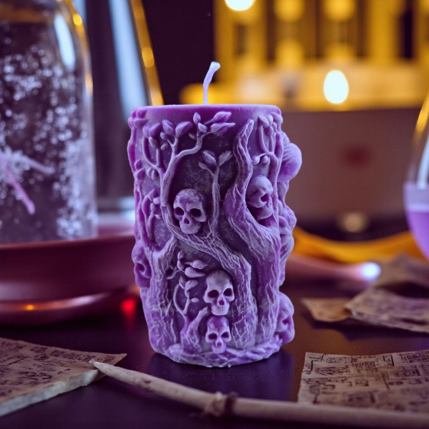 Handmade ✦ Witch & Skulls Candle ✦ Vanilla Brandy Soy Wax Gothic Decor Halloween