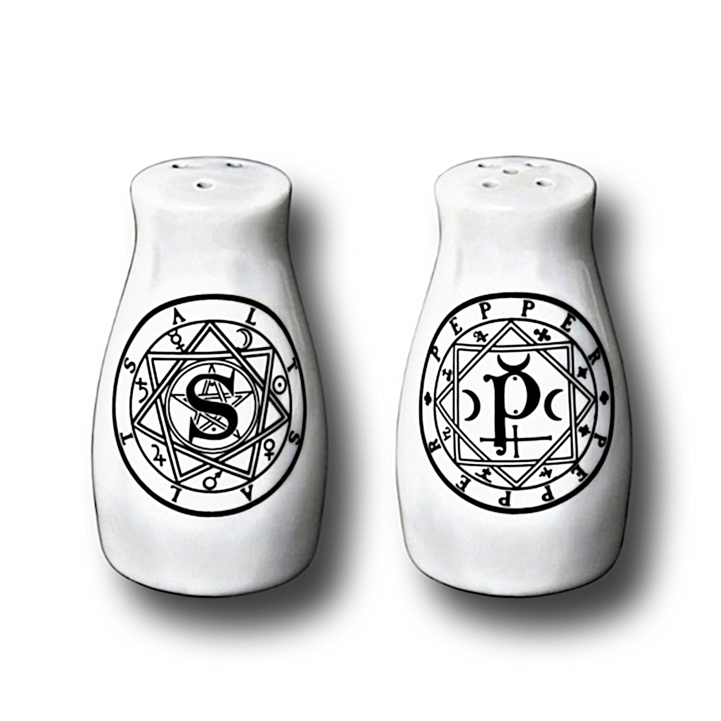 S & P Shakers Set | Salt & Pepper Fine Bone China Set - Alchemy Gothic - Cooking Utensils