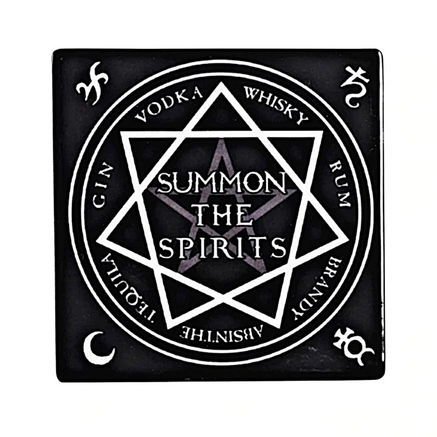 Summon the Spirits Gothic Ceramic Coaster | Black & White Gloss Finish - Alchemy Gothic - Coasters