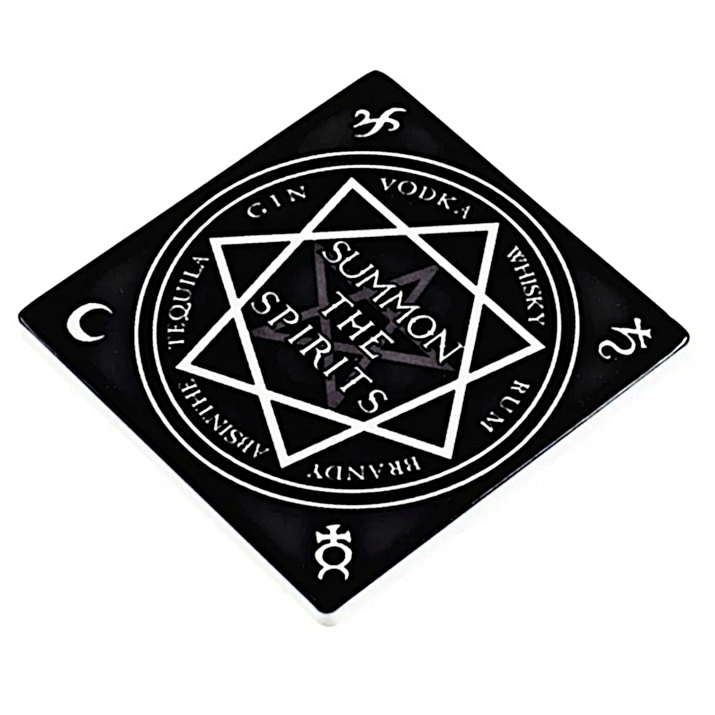 Summon the Spirits Gothic Ceramic Coaster | Black & White Gloss Finish - Alchemy Gothic - Coasters