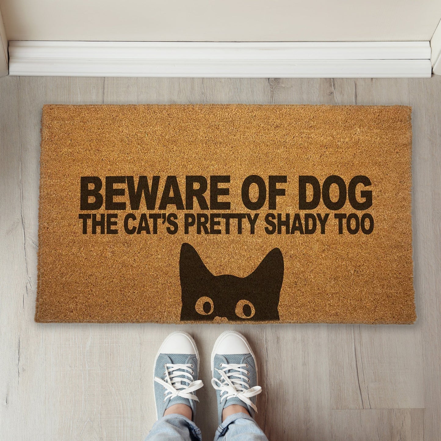 Beware of Dog Cats Pretty Shady Too Door Mat -  - Door Mat