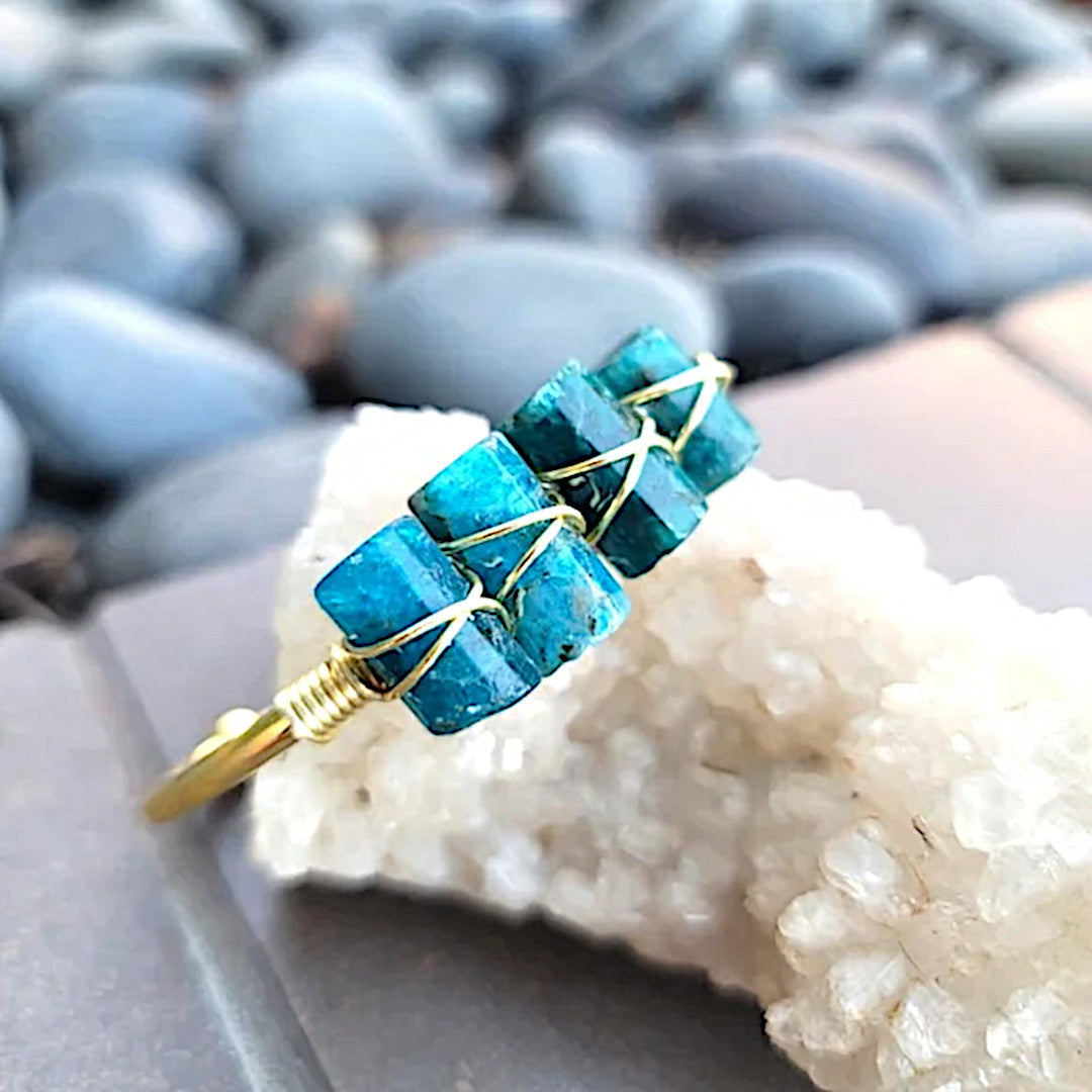 Blue Apatite Gold Cuff Bracelet | Astral Travel & Mood Enhancement - A Gothic Universe - Bracelets