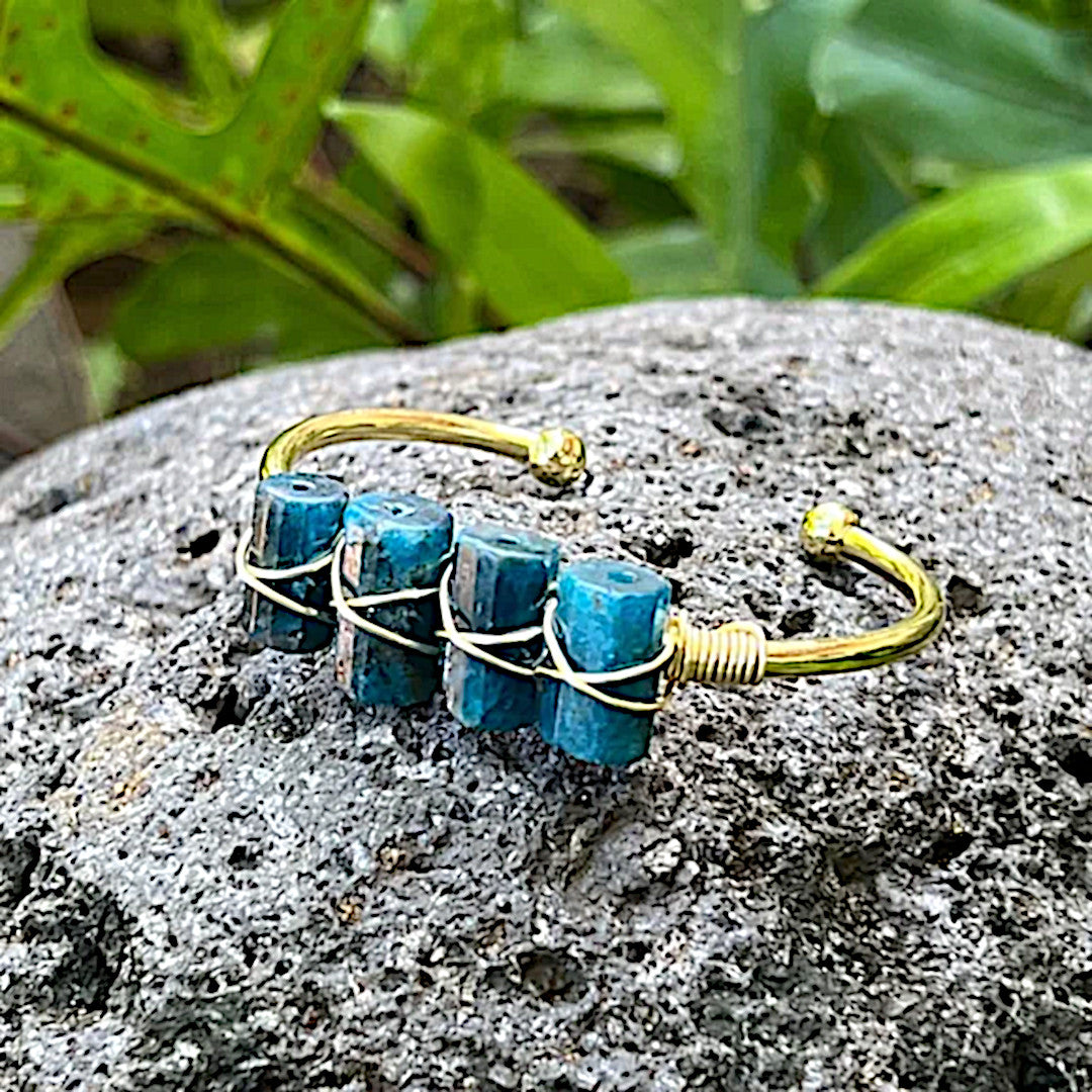 Blue Apatite Gold Cuff Bracelet | Astral Travel & Mood Enhancement - A Gothic Universe - Bracelets