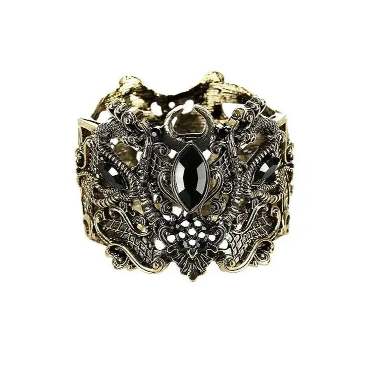 Gold Snake Bracelet Wide Bangle ✦ Pentagram ✦ Crescent Moons ✦ Rare