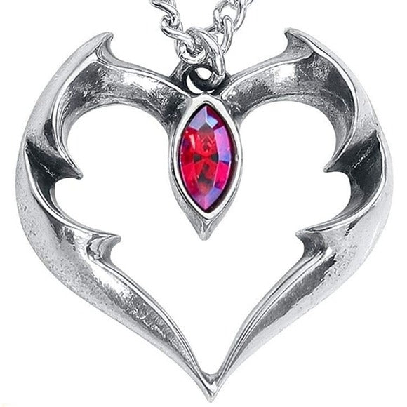 Batheart Pendant | Fine English Pewter Swarovski Crystal 21" - Alchemy Gothic - Necklaces