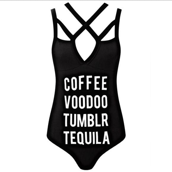 Essential Bodysuit | Tumblr | Gothic Black Strappy Graphic Bodysuit - Killstar - Bodysuit