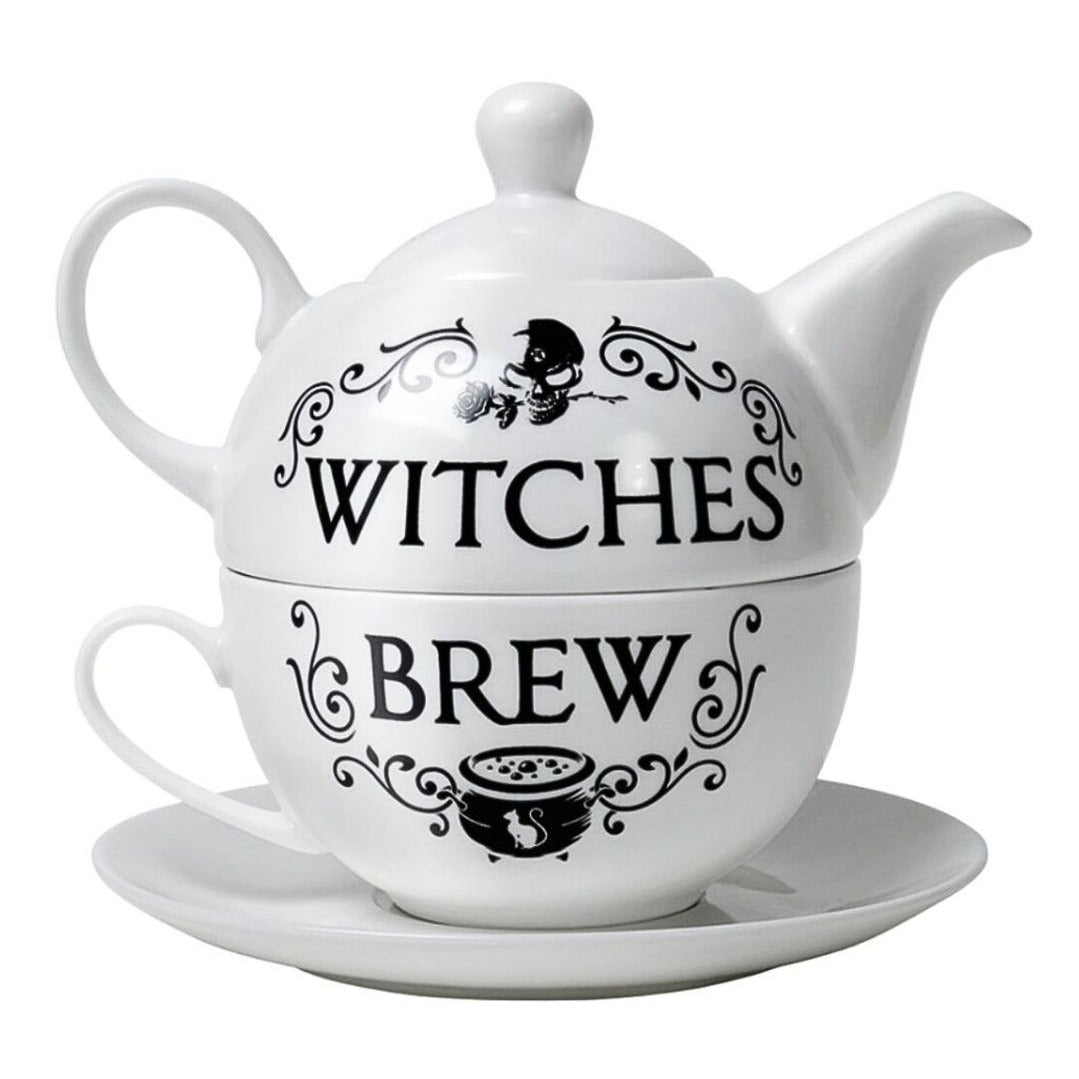 Witches Brew Tea For One Set w/ Teapot Cup Saucer Gift Box Gothic Design - - Tea Sets