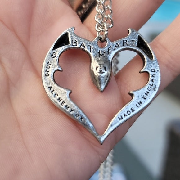 Batheart Pendant | Fine English Pewter Swarovski Crystal 21" - Alchemy Gothic - Necklaces