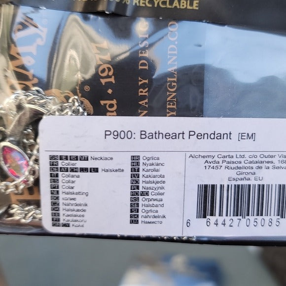 Batheart Pendant | Fine English Pewter Swarovski Crystal 21" - Alchemy Gothic - Necklaces